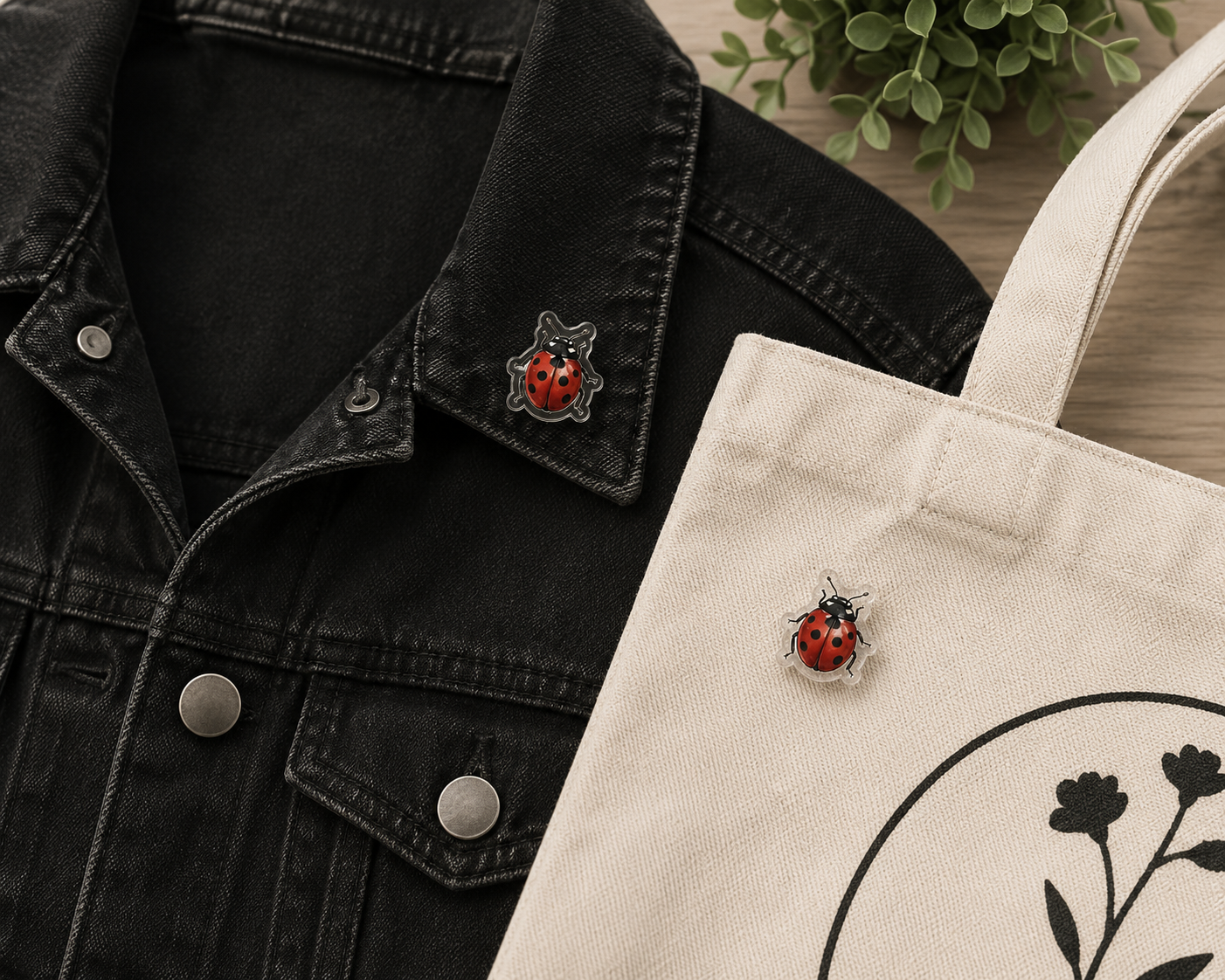Grace Grows Here 1" Ladybug Acrylic Pin | Botanical Lapel Tote Bag Pin Collectible Accessory