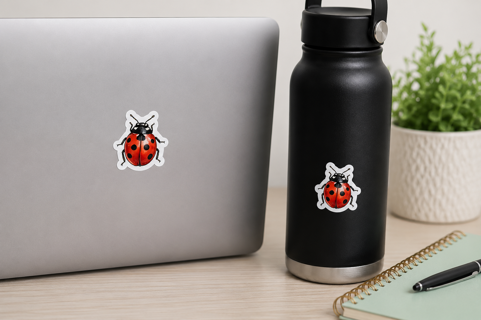 Premium Waterproof Vinyl Sticker Die-Cut Ladybug Botanical Sticker Journaling Decorative
